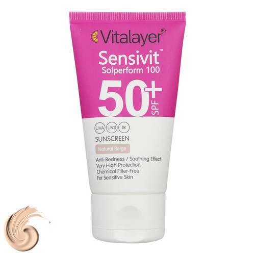 کرم ضد آفتاب رنگی ویتالیر SPF50+ مدل سنسی ویت محافظ UVA ،UVB، مناسب پوست حساس حجم 40 میلیلیتر